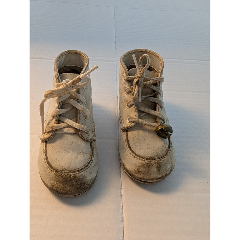 Playtime Vintage Leather Baby Shoes Kids Size 1 White Brogue High Top Booties